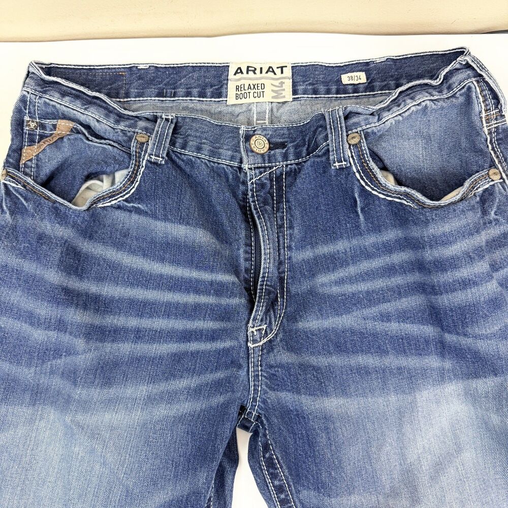 Ariat Mens Relaxed Bootcut M4 Jeans Medium Wash Blue Denim 5-Pocket Logo